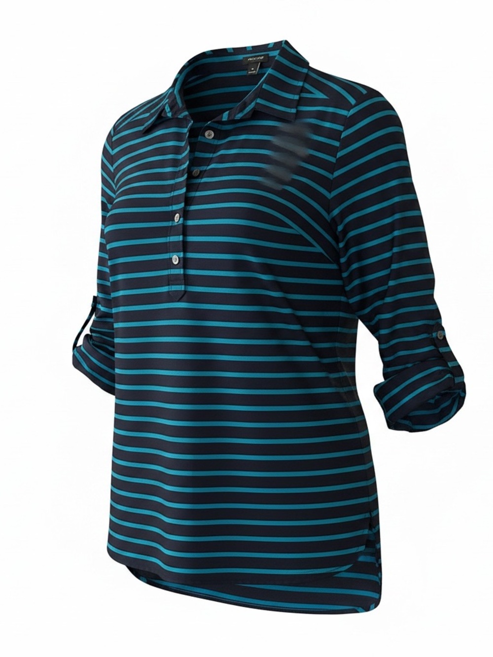 Ann Taylor Navy & Teal Striped Roll-Tab Button Placket Tunic
